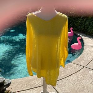 Eileen Fisher Yellow Open Weave Oversized Asymmetric hem tunic dress Top Sz SP.
